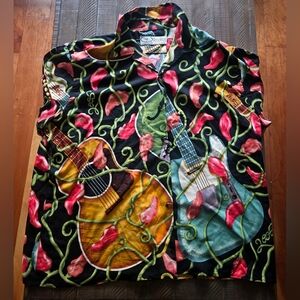 Vintage BayouWear Shirt Mens Medium Jazz Fest Guitar Chili Pepper Size XL